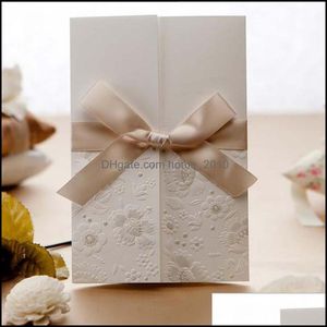 Wholesale embossed wedding invitations resale online - Greeting Event Festive Party Supplies Home Garden Vintage Embossed Flower Wedding Invitations Cards In Ivory With Ribbon Customized And Pr