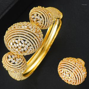 Earrings & Necklace Luxury Trendy Disco BALL Stackable Jewelry Set For Women Wedding Cubic Zircon Dubai Bracelet Party Bangle Rings
