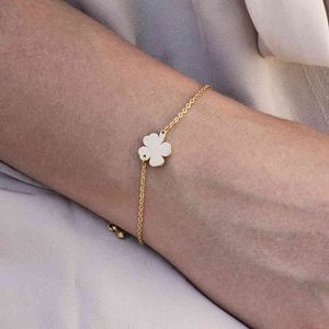 10st Rostfritt stål Good Lucky Gold Color Four Leaf Clover Heart Charm Armband för Kvinnor Pulseira Feminina