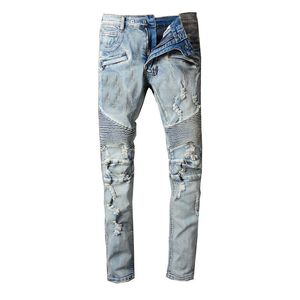 Erkekler Için Bisikletçi Kot Koptu toptan satış-Mens Jeans Sıkıntılı Yırtık Biker Kot Slim Fit Motosiklet Biker Denim Erkekler için Moda Tasarımcısı Hip Hop Erkek Pantolon