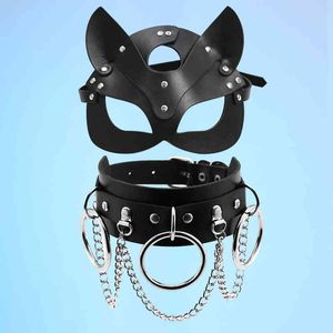 Sexy Leather Women Bdsm Collar Necklace Fetish Erotic Masquerade Halloween Carnival Cosplay Cat Bunny s Seks Party Mask