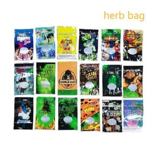 3.5g tobacco wee empty package bag polyester bags with plastic seal cartoon transparent film window Runtz random patterns