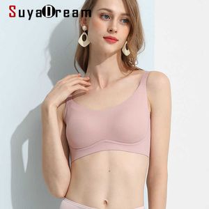SuyaDream Women Wire Free Full cup Bras 100%Natural Silk Lining Everyday wear 3D Pad Bra Black Pink Nude Yo ga Underwear 210623