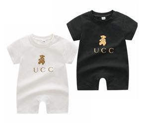 Sommar Baby Boys Girls Short Sleeve Rompers Brev Skriv ut Spädbarn Cotton Cartoon Bear Jumpsuits Lovely Toddler Onesies Barnkläder