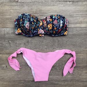 Damskie stroje kąpielowe Kobiety seksowne kwieciste bikini bikini dwupoziomowy strój kąpielowy podzielony kostium kąpielowy Biquini traje de bano#30