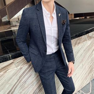 Fatos masculinos Blazers (jaqueta + calças) Boutique Moda Mens Casual Negócios Terno High-End Formal Social 2 PCS Set Groom Wedding Masculino S-7X