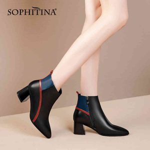 SOPHITINA Women Boots Mature Elegant High Quality Genuine Leather Ladies Ankle Boots Pointed Toe Mixed Colors Women Shoes SO720 210513