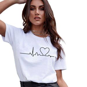 Dam T-shirt 2019 Nya -skjortor Casual Harajuku Love Tryckt ops ee Sommar Kvinnlig Kort ärm För Kläder Y2302