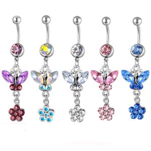 YYJFF D0116 Bowknot Style Belly Navel Button Ring 4 Colors 14 Ga 10 mm Length 20 Pcs Fashion Piercing Body Jewelry