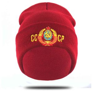 Casual Embroidery CCCP USSR Hat Cotton Flexible Warm Beanie Hats for Autumn Winter Russia Knitted Hip-hop Beanies Cap Unisex Y21111