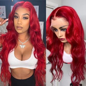 2021 Free Part Body Wave Red Brazilian Lace Front Wigs Synthetic Wig Heat Resistant Preplucked with Baby Hair