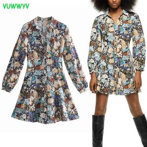 Luxury Floral Print Mini Dress Women Spring Fashion Collar Shirt Woman Long Sleeve Button Up Office Ladies es 210430