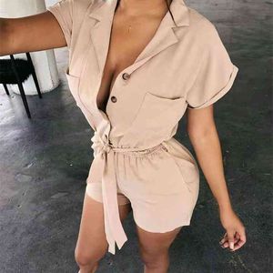 Summer Women Lace-up Play-up Sexy V Neck Short Stuitsuits Casual Female Beach Holiday Rompers Korean Style 210525
