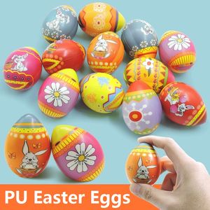 Happy Easter Party Decor Easter Egg PU Slow Rebound Decompression Toy Simulation Color Eggs 12pcs