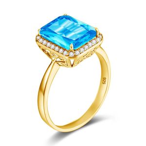 Topázio azul anel de ouro 18k Anéis de pedras preciosas para mulheres com diamantes quadrados forma única prígio artesanal feminino fino jóias fina