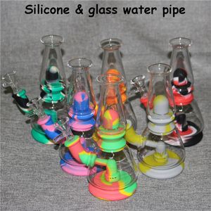 Glas vatten Bong Hookah 14mm Nale Bowl Mini Bongs Avtagbar Silikon Bubbler Rökpipor