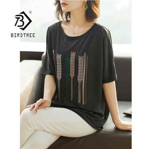 Casual Kadınlar Perçin T-shirt Artı Boyutu Kısa Kollu Kapalı Omuz Gevşek Pamuk Tişört Üst Bayan Giyim Yaz Tees T12801X 210416