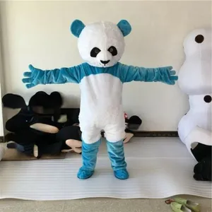 Maskot KostümleriChinese Panda Bear Mavi Maskot Kostüm Partisi Fantezi Elbise Kıyafetleri oyunu Fursuit Karikatür Karnaval Cadılar Bayramı Noel Paskalya