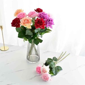 7 Pcs Real Touch Rose Branch Stem Latex Hand Feel Felt Simulation Decorative Artificial Silicone Flowers Home Wedding 210706