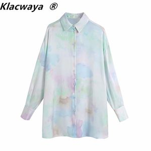 Women Fashion Tie-dye Print Loose Cozy Blouses Vintage Long Sleeve Button-up Female Shirts Blusas Chic Tops 210521