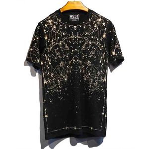 Arrival Knitted Summer Leisure Personality Star Cotton Loose Print O-Neck Casual T Shirt Men Hip Hop Tshirt 210716