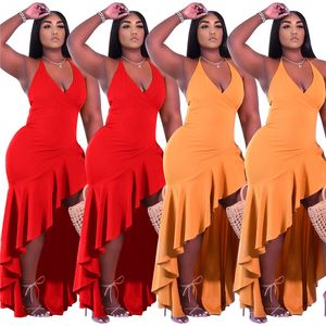 Kobiety Maxi Suknie Bez Rękawów Spódnice Bodycon Sukienka Sexy Red Party Wear Plus Size S-2XL Długość spódnica Skinny Night Clubs Noszenie DHL Ship 4967