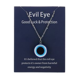 Blaue Böse-Augen-Halsketten für Damen mit Karte, modisches Silber, 14 Karat vergoldet, Rolo-Gliederkette, Harz-Anhänger-Halskette, Glücksbringer, Schmuck, Geburtstagsgeschenke