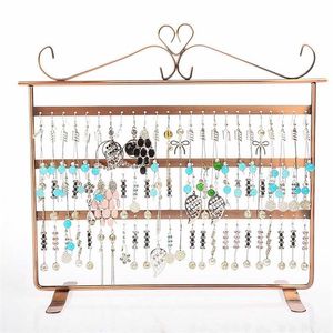 72 Löcher Ohrringe/Halskette/Ohrstecker Schmuck Display Halter Ständer Vitrine Metall Organizer Rack Flache Ohrringe 211105