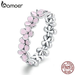 Bamoer S925 Sterling prata cor-de-rosa coroa de cor-de-rosa cz anéis para mulheres noivado casamento anel de dedo declaração jóias scr681