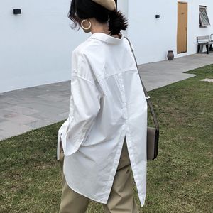 Spring Summer Simple Long Sleeve Casual White Womens Tops And Blouses Korea Oversize Irregular Shirt QV0670 210510