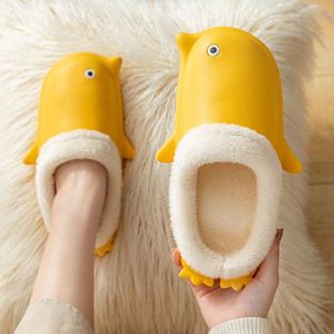 Women Designer Cute Penguin Animals Indoor Slippers Men's Winter Leather Waterproof House Slides Casual Plush Couple Home Shoes