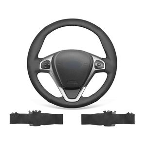 DIY Custom Hand Stitched Soft Black Suede Steering Wheel Cover For Ford Fiesta Ecosport B MAX Tourneo Courier