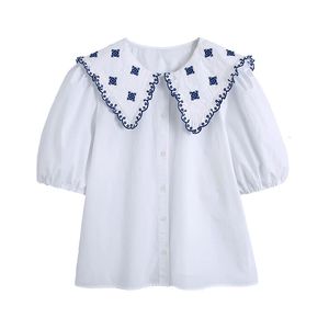 Women Embroidery Shirt Buttoned Short Sleeve Chic Lady Fashion Casual Clothes 210517