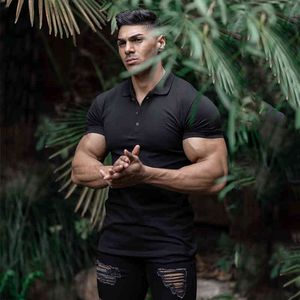 Nowa zwykła moda męska krótki rękaw koszulki polo lato slim fit turn collar mężczyzna siłownia kulturystyka fitness polo koszulka plus rozmiar 210421