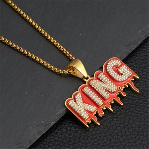 Hip Hop Iced Out Bling Letter King Pendant Necklaces Rapper Gold Color Stainless Steel Chains For Women Man Hiphop Jewelry party punk gifts for men Accessories