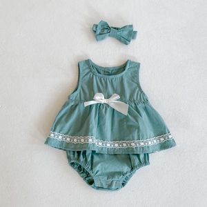 Estate nuove neonate fiocco tuta infantile neonate tuta un pezzo neonato cotone vestito vestiti del bambino con la fascia 210413