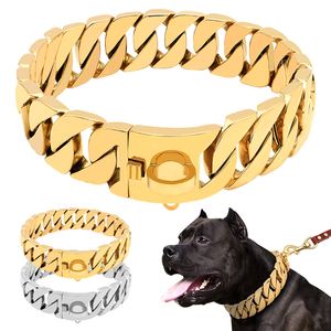 Collare per guinzagli per cani in acciaio inossidabile di lusso Collana per cani con catena dorata Collari per animali domestici di alta qualità Cuba Forniture per cuccioli di bulldog