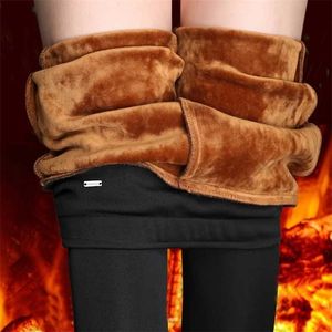 Winter Thick Leggings Women Velvet Warm Stretch Pencil Pants High Waist Skinny Black Solid Fitness Trousers Plus Size P9176 211216