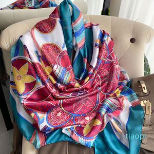 Brand New Silk Scarf Senhoras Verão Longo Shawl Floral Gaze Lenço Imitação de Seda Dual-Uso Lenço Feminino Plano Sunscreen 90 * 180Com