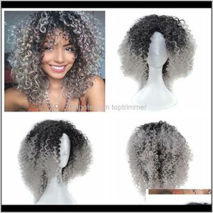 Products Drop Delivery Z F Ombre Granny Grey Brown Blonde Afro Kinky Curly Weave Hair Synthetic Short Wigs For Black Women Rtaln