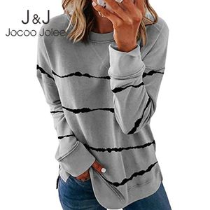 Jocoo jolee Women Plus Plus Размер 5XL Толстовки с длинным рукавом o Шея полосатая свободная толстовка Harajuku Tops Негабаритный Пуловер 210518