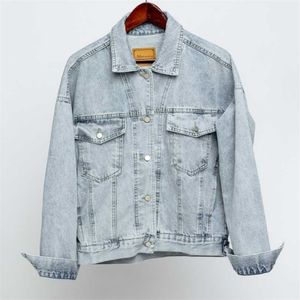 Vintage Kvinnor Jacka Höst Vinter Oversize Denim S Tvättade Blå Jeans Coat Now-down Collar Outwear Bomber 211014