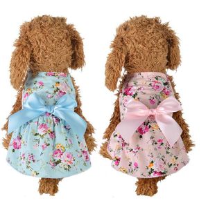Pet Köpek Giysileri Baskılı Prenses Elbise Küçük Köpekler Çiçek Parti Etek Yavru Kıyafetler Malzemeleri 2 Renk İsteğe Bağlı BT1147