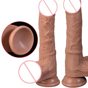 Skin Feeling Realistic Dildo Soft Flexible Double Layer Silicone Huge Penis With Suction Cup Sex Toys for Woman Masturbation