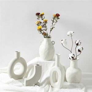 Nordic Ins Ceramic Vase Home Ornaments White Vegetarian Creative Ceramic Flower Pot Vases Home Decorations Craft Gifts T200617