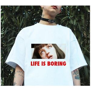 Parodie Harajuku Weißes weibliches T-Shirt T-Sommer-Neuheit-T-Shirt Femme Life is Boring Letters Print Frauen-T-Shirt 210607