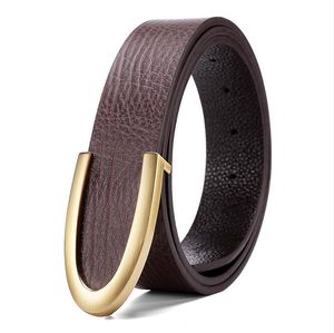 Men leather fashion personality young business leisure cowhide belt middle-aged smooth buckle A21
