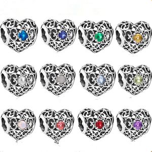 925 Sterling Silver Charm December Birthday Cutout Heart Beads for Pandora Bracelet Ladies Fashion Luxury Jewelry Gifts