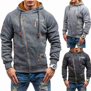 Trendiga män Långärmad Hooded Sweatshirt Zipper Höstrock Mens Bomull Sport Hoodies Outwear 210813