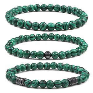 6mm Malachite Pedra Pulseira Classic Natural Bead Homens BraceletsBangles Healing Balance Elastic Handmade Handmade Charme Jóias Para As Mulheres